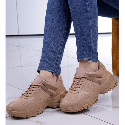 Wiązane sportowe buty damskie khaki /F1-3 13169 T499/ ze sklepu Pantofelek24.pl w kategorii Buty sportowe damskie - zdjęcie 179050400