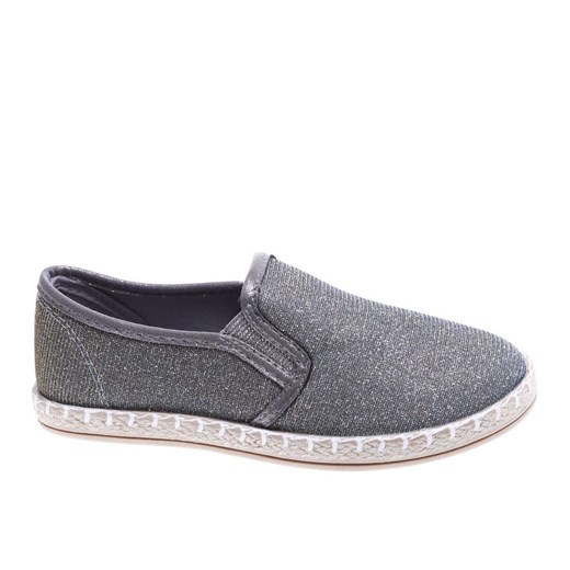 Blyszczące ciemno srebrne tenisówki espadryle /D2-2 15721 T0-86/ ze sklepu Pantofelek24.pl w kategorii Trampki dziecięce - zdjęcie 179050702