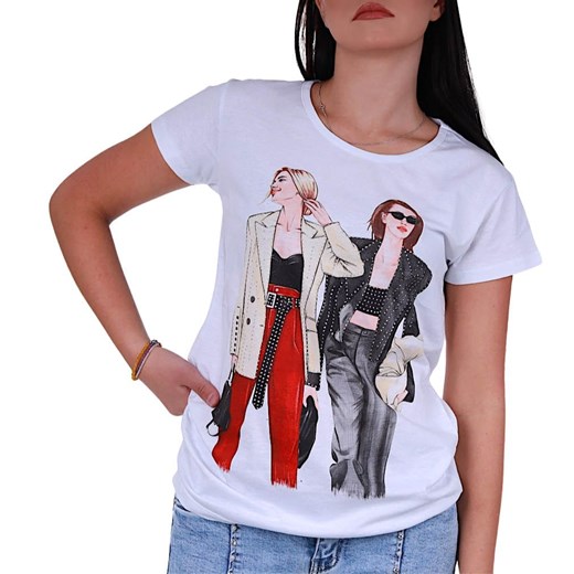 Biała bawełniana koszulka t-shirt z dziewczynami /H2 K43 ub792 S191/ ze sklepu Pantofelek24.pl w kategorii Bluzki damskie - zdjęcie 179050924