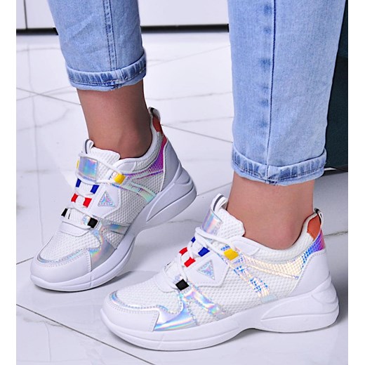 Sneakersy damskie z holograficznymi wstawkami Białe /C3-2 10685 W297/ ze sklepu Pantofelek24.pl w kategorii Buty sportowe damskie - zdjęcie 179051130