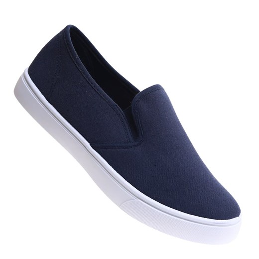 Granatowe męskie trampki slip on /F8-2 17164 T284/ Pantofelek24 44 Pantofelek24.pl
