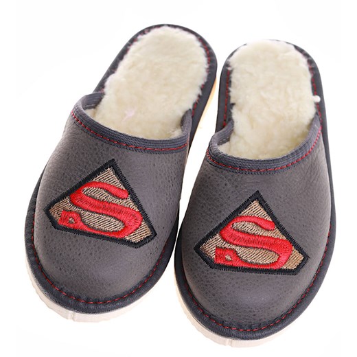 Kapcie chłopięce skórzane z wełną Super Men /D1-1 17110 S182/ ze sklepu Pantofelek24.pl w kategorii Kapcie damskie - zdjęcie 179051952
