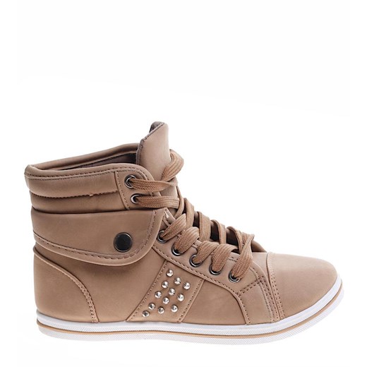 Dziewczęce trampki z wysoką cholewką Khaki /G4-1 7952 S192/ ze sklepu Pantofelek24.pl w kategorii Trampki dziecięce - zdjęcie 179051972