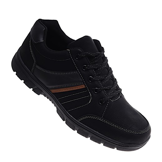 Sznurowane czarne męskie buty sportowe /E1-2 16670 T400/ ze sklepu Pantofelek24.pl w kategorii Buty sportowe męskie - zdjęcie 179052363