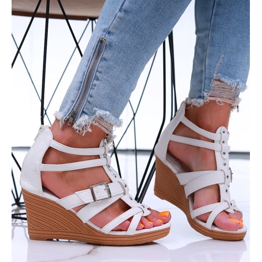 Białe damskie sandały na koturnie i platformie /E9-3 16443 T13-5/ ze sklepu Pantofelek24.pl w kategorii Espadryle damskie - zdjęcie 179052880
