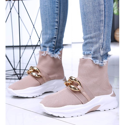 Wsuwane wysokie trampki damskie na platformie Khaki /A63 15807 T142/ ze sklepu Pantofelek24.pl w kategorii Buty sportowe damskie - zdjęcie 179052902