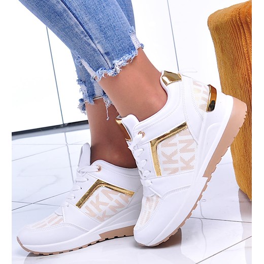 Białe trampki sneakersy na niskim koturnie /B5-3 12467 T630/ ze sklepu Pantofelek24.pl w kategorii Buty sportowe damskie - zdjęcie 179053024