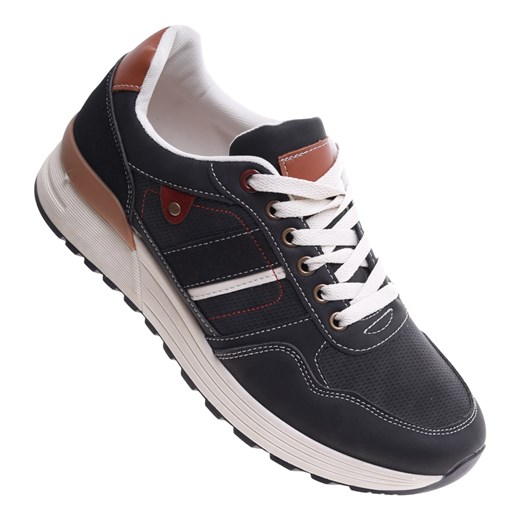 Wiązane czarne męskie buty sportowe /B1-2 16680 T583/ ze sklepu Pantofelek24.pl w kategorii Buty sportowe męskie - zdjęcie 179054870