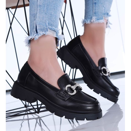 Wsuwane czarne loafersy damskie półbuty na platformie /F10-2 15431 T438/ ze sklepu Pantofelek24.pl w kategorii Mokasyny damskie - zdjęcie 179054940