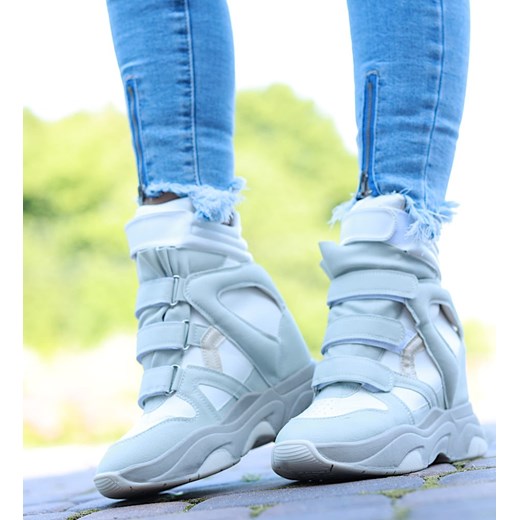 Biało seledynowe trampki sneakersy na koturnie Seastar /A2-3 14895 T937/ ze sklepu Pantofelek24.pl w kategorii Buty sportowe damskie - zdjęcie 179055051