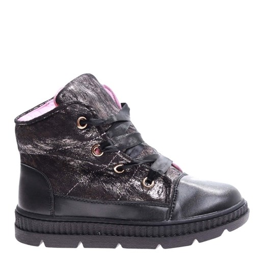 Botki trampki ocieplane czarne dziewczęce /F3-2 16982 T198/ ze sklepu Pantofelek24.pl w kategorii Buty zimowe dziecięce - zdjęcie 179055644