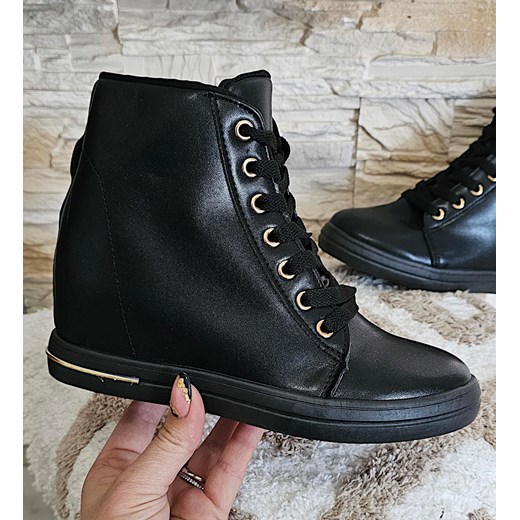 Czarne trampki sneakersy damskie na koturnie /G9-2 15507 T690/ ze sklepu Pantofelek24.pl w kategorii Trampki damskie - zdjęcie 179056323