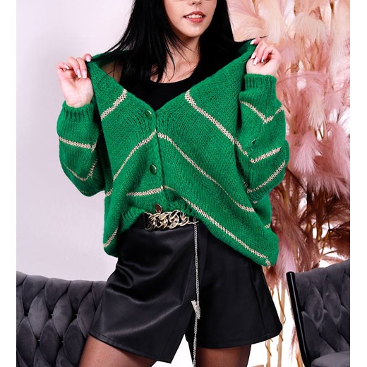 Zielony damski sweter nietoperz w paski /H UB585 T582/ ze sklepu Pantofelek24.pl w kategorii Swetry damskie - zdjęcie 179056543