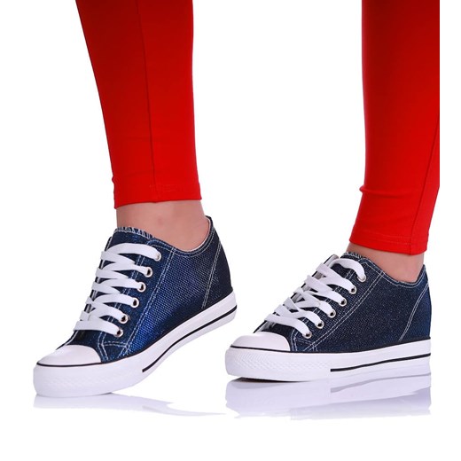 Granatowe trampki sneakersy na niskim koturnie /D6-3 13521 G099/ ze sklepu Pantofelek24.pl w kategorii Trampki damskie - zdjęcie 179057122