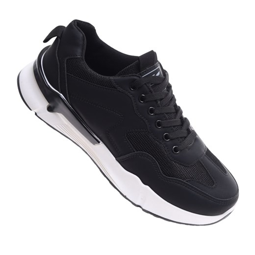 Sznurowane czarne męskie buty sportowe /C1-3 16648 T388/ ze sklepu Pantofelek24.pl w kategorii Buty sportowe męskie - zdjęcie 179057192