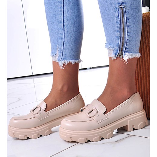 Beżowe loafersy mokasyny na platformie /B3-2 12362 T791/ ze sklepu Pantofelek24.pl w kategorii Mokasyny damskie - zdjęcie 179057441