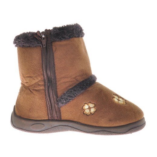 Brązowe kapcie na suwak z futerkiem /E5-1 10276 S095/ ze sklepu Pantofelek24.pl w kategorii Buty zimowe dziecięce - zdjęcie 179057632
