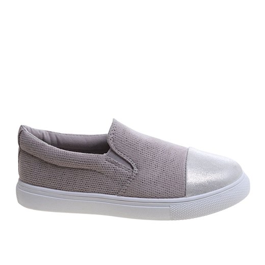 Wsuwane trampki dziewczęce slip on Jasno szare /C3-2 15726  T100/ ze sklepu Pantofelek24.pl w kategorii Trampki dziecięce - zdjęcie 179057642