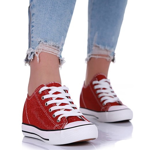 Czerwone trampki sneakersy na niskim koturnie /F6-3 13522 T8-6/ ze sklepu Pantofelek24.pl w kategorii Trampki damskie - zdjęcie 179057914