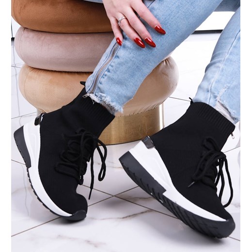 Czarne trampki sneakersy na koturnie /D7-3 13152 T3/ ze sklepu Pantofelek24.pl w kategorii Buty sportowe damskie - zdjęcie 179058680