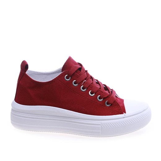 Bordowe materiałowe trampki na platformie /G12-2 14369 S294/ ze sklepu Pantofelek24.pl w kategorii Trampki damskie - zdjęcie 179059223