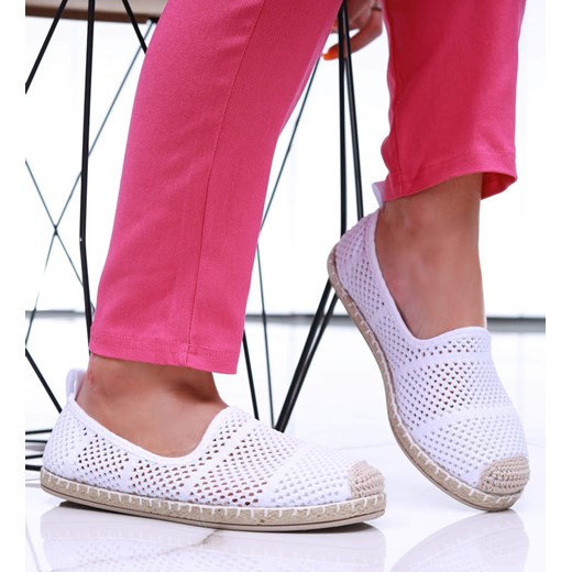 Białe ażurowe balerinki espadryle /G1-2 16468 T396/ Pantofelek24 38 Pantofelek24.pl wyprzedaż