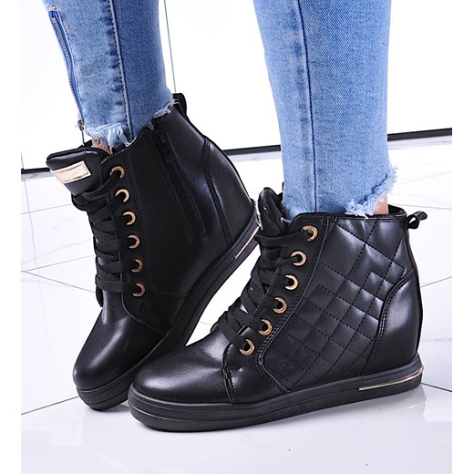 Czarne klasyczne sneakersy damskie na koturnie /E9-2 12825 T699/ ze sklepu Pantofelek24.pl w kategorii Trampki damskie - zdjęcie 179059474