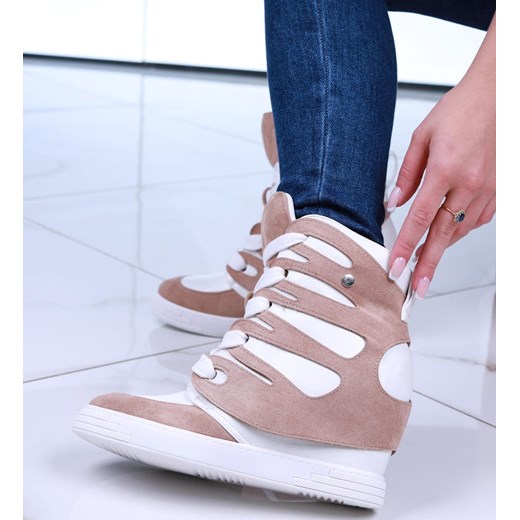 Trampki sneakersy na koturnie Seastar Khaki /G8-3 14976 T937/ ze sklepu Pantofelek24.pl w kategorii Trampki damskie - zdjęcie 179059494