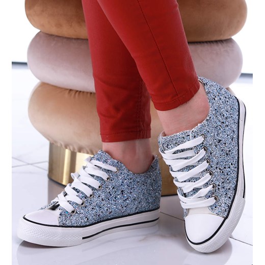 Niebieskie trampki sneakersy na koturnie /G9-3 13486 TG089/ ze sklepu Pantofelek24.pl w kategorii Trampki damskie - zdjęcie 179059561