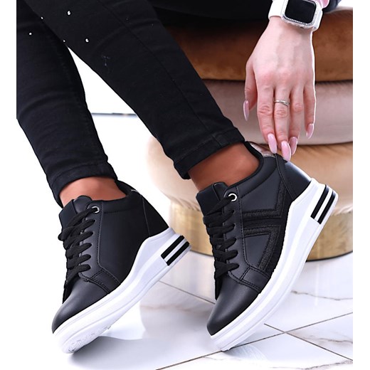 Czarne trampki sneakersy na niskim koturnie /G11-3 13690 T405/ ze sklepu Pantofelek24.pl w kategorii Buty sportowe damskie - zdjęcie 179060674