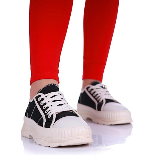 Sznurowane czarne trampki na platformie /G5-3 13687 S297/ ze sklepu Pantofelek24.pl w kategorii Trampki damskie - zdjęcie 179061491