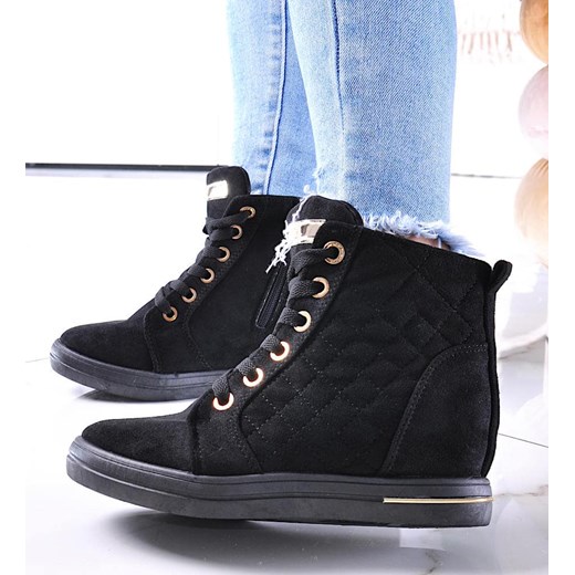 Czarne klasyczne sneakersy damskie na koturnie /D8-2 12856 T796/ ze sklepu Pantofelek24.pl w kategorii Trampki damskie - zdjęcie 179061990