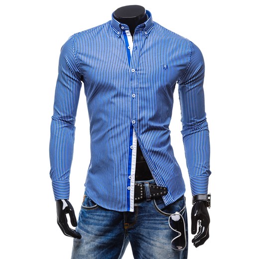 Koszula męska BY MIRZAD 0745 niebieska - NIEBIESKI denley-pl niebieski Koszule z długim rękawem męskie