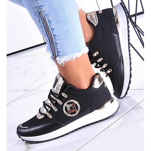 Modne damskie buty sportowe Czarne /C1-2 12349 T697/ ze sklepu Pantofelek24.pl w kategorii Buty sportowe damskie - zdjęcie 179062602