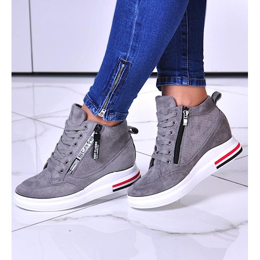 Szare trampki damskie Sneakersy na koturnie /C1-2 10786 T556/ ze sklepu Pantofelek24.pl w kategorii Buty sportowe damskie - zdjęcie 179062842
