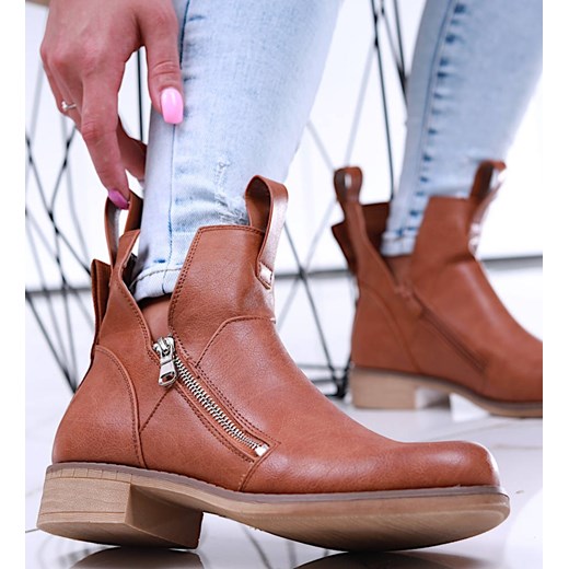 Camelowe jesienne botki na płaskim obcasie /H2 16720 G289/ Pantofelek24 36 promocyjna cena Pantofelek24.pl