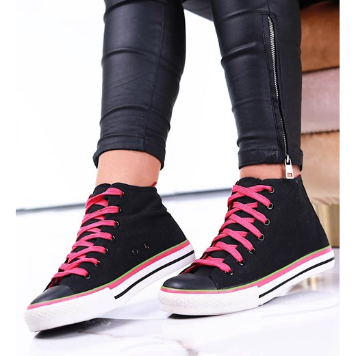 Czarne wysokie trampki damskie /G7-2 7824 S097/ ze sklepu Pantofelek24.pl w kategorii Trampki damskie - zdjęcie 179063394