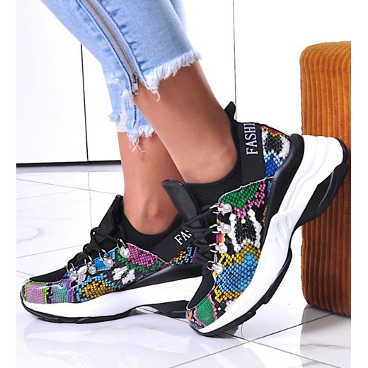 Damskie buty sportowe na platformie Czarne /G8-2 12392 S394/ ze sklepu Pantofelek24.pl w kategorii Buty sportowe damskie - zdjęcie 179063804
