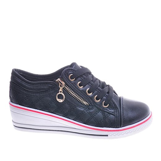 Dziewczęce trampki na niskim koturnie Czarne /F7-3 11328 S10-5/ ze sklepu Pantofelek24.pl w kategorii Trampki dziecięce - zdjęcie 179064020