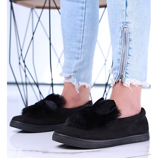 Wsuwane czarne zamszowe trampki z uszami slip on /E1-2 15624 T037/ 37 Pantofelek24.pl
