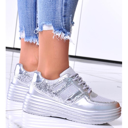 Sportowe damskie buty na platformie srebrne /G1-2 12514 T231/ ze sklepu Pantofelek24.pl w kategorii Buty sportowe damskie - zdjęcie 179064580