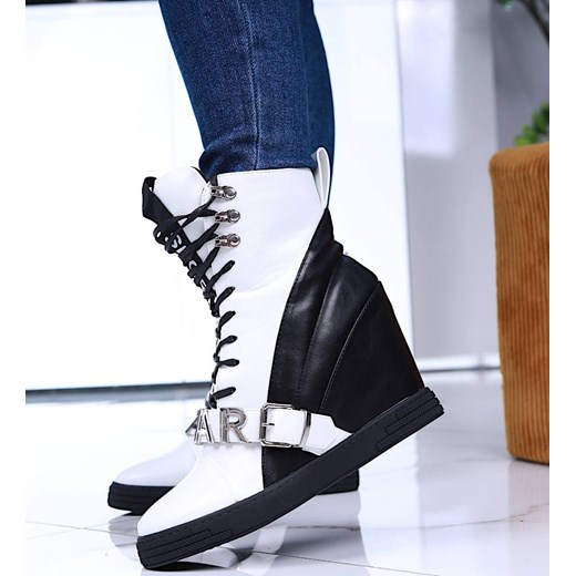 Biało czarne damskie trampki sneakersy na koturnie Seastar /G13-3 14986 T937/ ze sklepu Pantofelek24.pl w kategorii Trampki damskie - zdjęcie 179064682