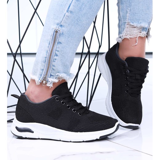 Czarne sznurowane buty sportowe damskie /F5-3 15819 T297/ ze sklepu Pantofelek24.pl w kategorii Buty sportowe damskie - zdjęcie 179064920