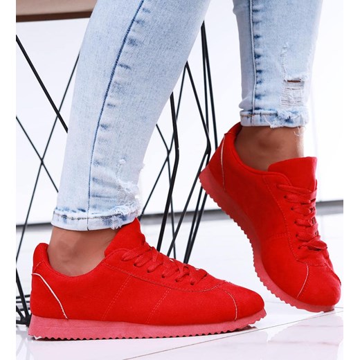 Sznurowane damskie czerwone buty sportowe /B3-2 16645 T134/ ze sklepu Pantofelek24.pl w kategorii Buty sportowe damskie - zdjęcie 179065500