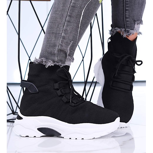 Wsuwane wysokie czarne trampki damskie na platformie /F10-3 15693 T144/ ze sklepu Pantofelek24.pl w kategorii Buty sportowe damskie - zdjęcie 179065562