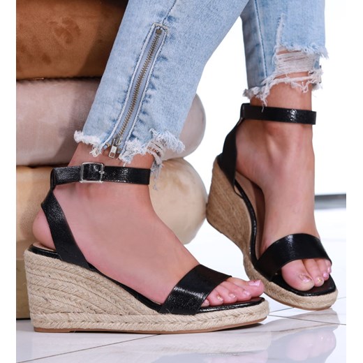 Sandały na koturnie Espadryle Black Chic /G9-3 16184 G280/ ze sklepu Pantofelek24.pl w kategorii Sandały damskie - zdjęcie 179066124