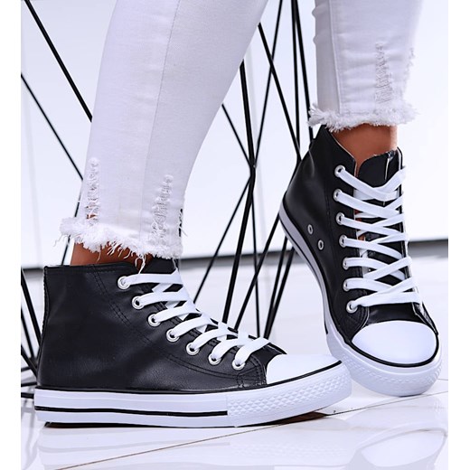 Wysokie czarno białe trampki damskie /H2 16719 G9-84/ ze sklepu Pantofelek24.pl w kategorii Trampki damskie - zdjęcie 179066640
