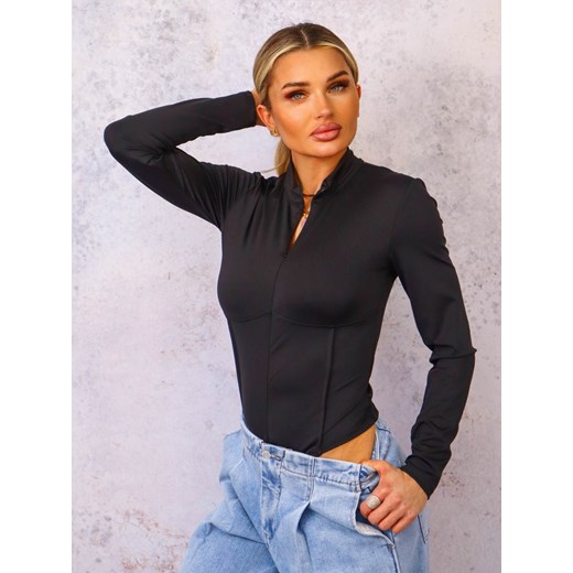 BODY Z PRZESZYCIAMI ZAPINANE NA ZAMEK- CZARNE ze sklepu olika.com.pl w kategorii Bluzki damskie - zdjęcie 179067132