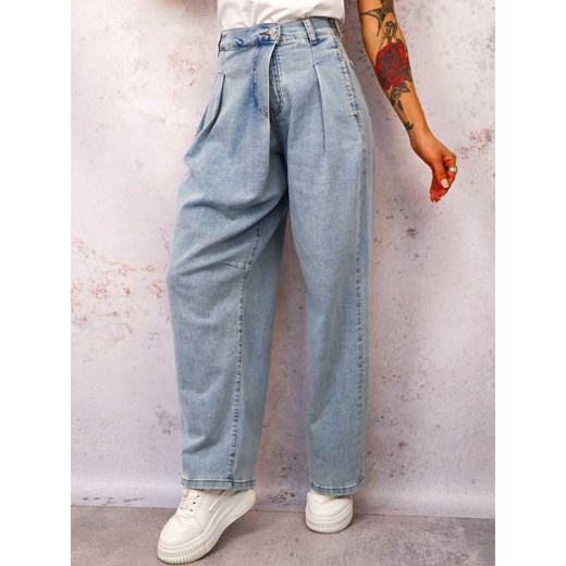 SPODNIE JEANSOWE Z SZEROKIMI NOGAWKAMI I ASYMETRYCZNYM ZAPIĘCIEM- JASNY JEANS ze sklepu olika.com.pl w kategorii Jeansy damskie - zdjęcie 179067143