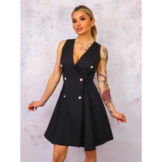 SUKIENKA MINI Z GUZIKAMI- CZARNA ze sklepu olika.com.pl w kategorii Sukienki - zdjęcie 179067161
